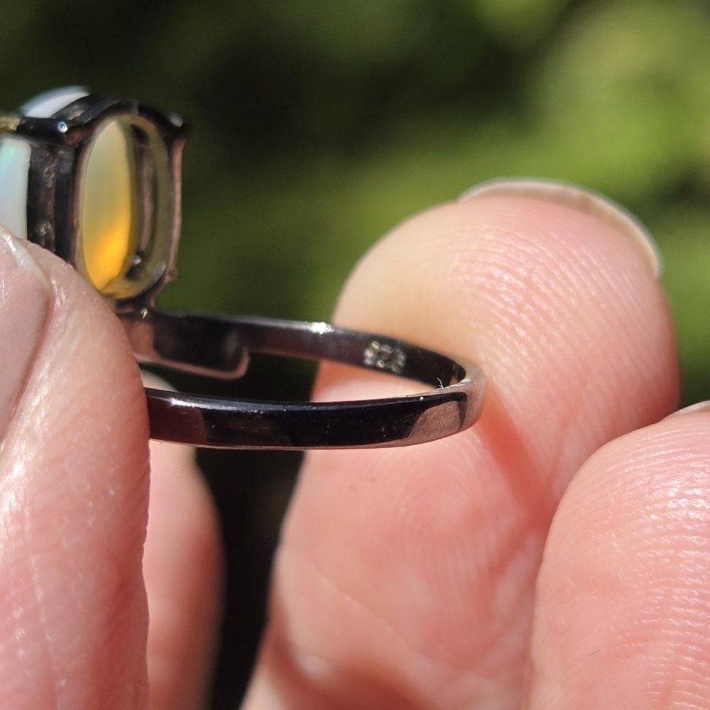 Opal & Topaz Natural Gemstone Stetling Rhodium & Gold Ring Sz7 - Picture 9 of 9